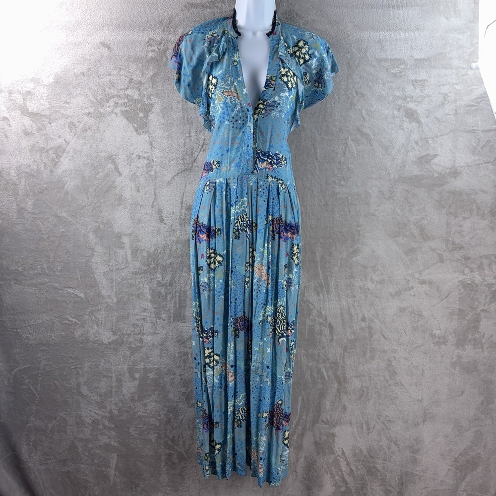 Zadig & Voltaire Ruskie Glam Rock Maxi Dress Womens Size Small Blue Boho